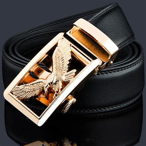 2017 Mens Fashion Genuine Leather Belt Men Belt Gold Automatic Buckle Luxury Black Strap ...