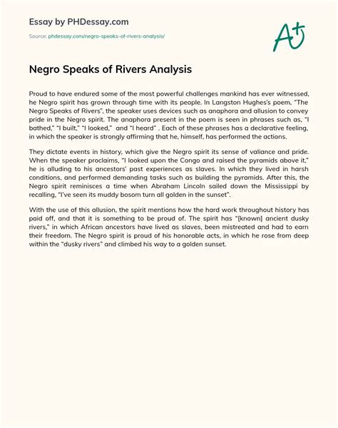 Negro Speaks Of Rivers Analysis Essay Example (300 Words) - PHDessay.com