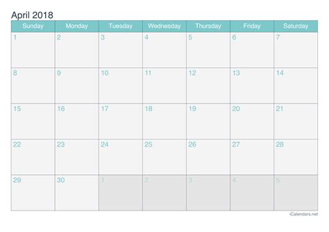 April 2018 Printable Calendar - icalendars.net