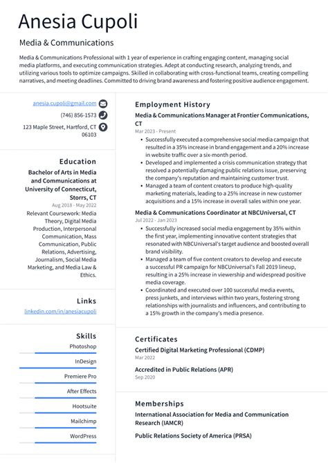 Media & Communications Resume Examples and Templates