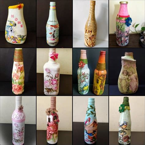 Decoupage on bottles.