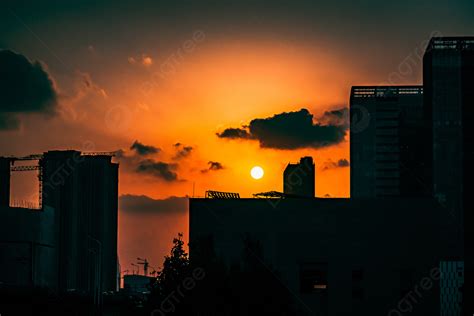 Sunset Landscape Over City Buildings At Sunset Background And Picture For Free Download - Pngtree