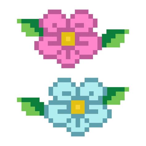 Flower with leave pixel art, pixel flower icon on white background ...