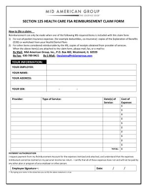 Fillable Online SECTION 125 HEALTH CARE FSA REIMBURSEMENT CLAIM FORM ...