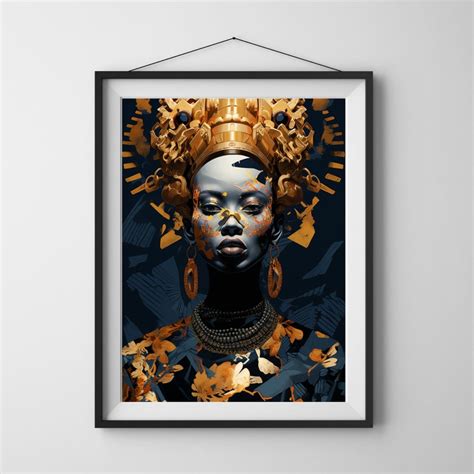 Modern Woman Face Drawing Set of 6, Futuristic African Art Print Black ...