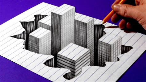 How to Draw 3D Buildings in a Hole - Trick Art Drawing - YouTube