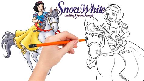 How to draw Princess Snow White riding her horse - YouTube