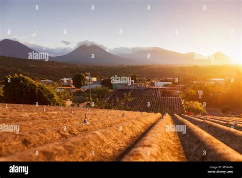 Volcanos of Cerro Verde National Park seen from Juayua. Juayua, Sonsonate, El Salvador Stock ...