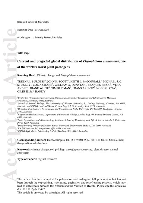 (PDF) Current and projected global distribution of Phytophthora ...