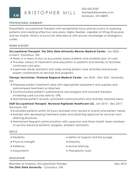 Occupational Therapy Resume Examples for 2024