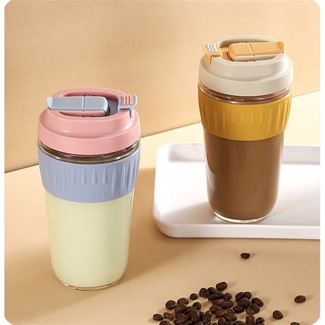 Glass Mug with Straw Vacuum Cup Tumbler Coffee mug Water Bottle with ...