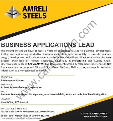 Amreli Steels Jobs Business Applications Lead