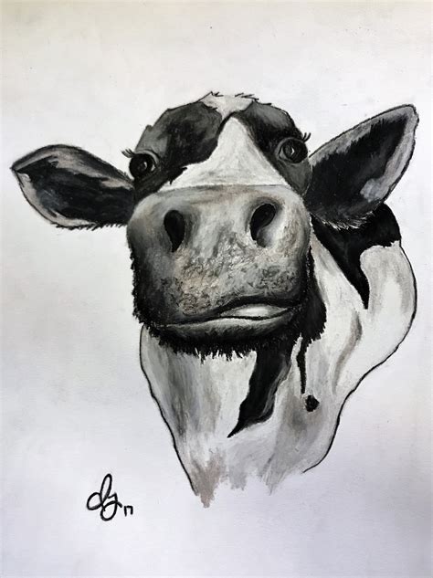 Charcoal Drawing COW | Etsy