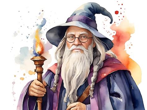 Premium AI Image | Wizard white background watercolor illustration