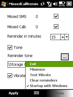 Follow Windows Mobile: Missed Call Reminder – freeware app