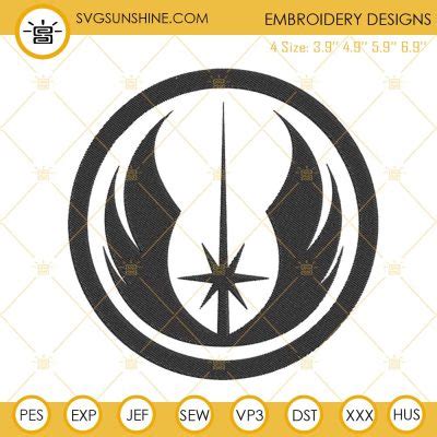 Jedi Order Symbol Embroidery Designs, Star Wars Embroidery Files