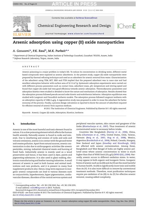 (PDF) Arsenic removal using copper (II) oxide nanoparticles