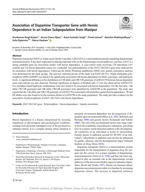 Association of Dopamine Transporter Gene with Heroin Dependence in an Indian Subpopulation from ...