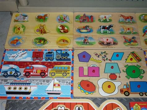 Melissa & Doug Wooden Puzzle Lot (7) Farm/Pets/Zoo w/sounds-Vehicles ...