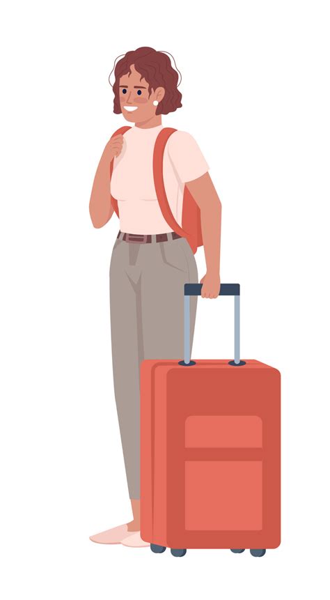 Woman travelling semi flat color vector character. Editable figure. Full body person on white ...