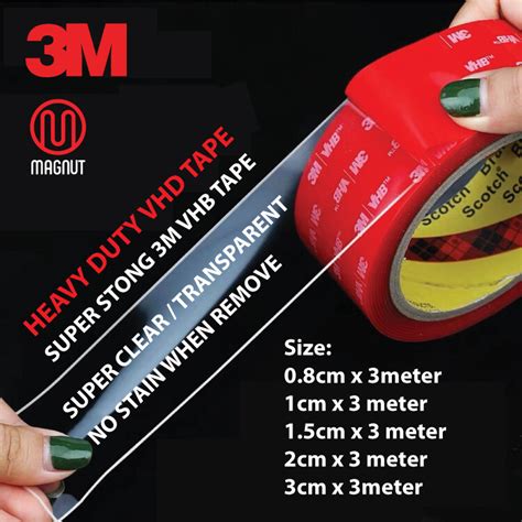 3M VHB Tape 3M Double Sided Tape / 3meter long / High Temp Transparent Acrylic Foam Tape ...