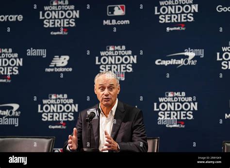 MLB Commissioner, Robert Manfred, speaks during a press conference ...