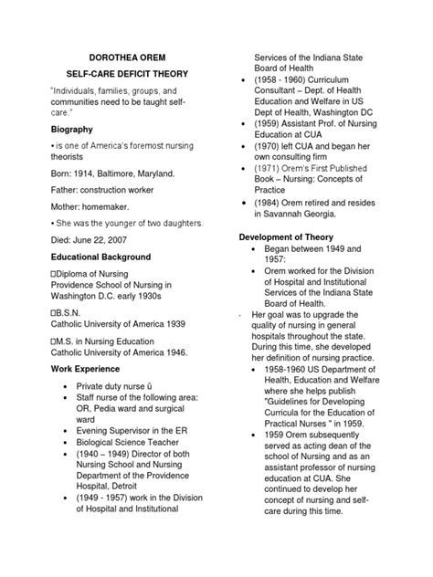 Dorothea Orem | PDF | Nursing | Cognition