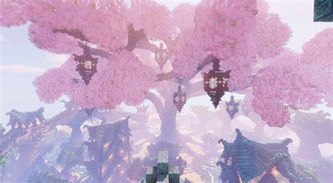 Big sakura tree in middle of fantasy town - Minecraft | Sakura tree, Minecraft wallpaper ...