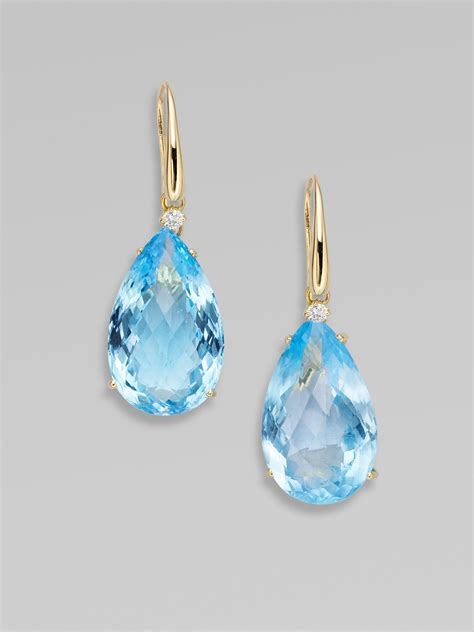 Lyst - Roberto Coin Blue Topaz Diamond 18k Yellow Gold Earrings in Blue