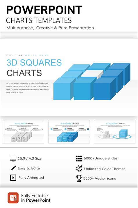 3D Squares Cube PowerPoint Charts | Template Presentation