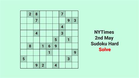 NYT Sudoku Hard 2nd May 2024: One Step Solution