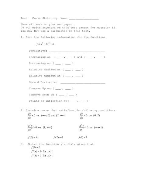 Curve Sketching Worksheet for 12th Grade | Lesson Planet