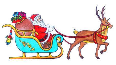 Reindeer Sleigh Realistic Santa Sleigh Drawing - EASY CUTE DRAWINGS