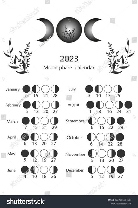 Moon Phases Calendar 2023 Astrological Calendar Stock Vector (Royalty ...