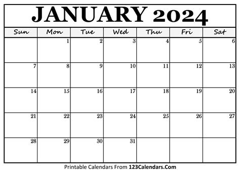 Blank January 2024 Calendar Printable - Cal Karlyn