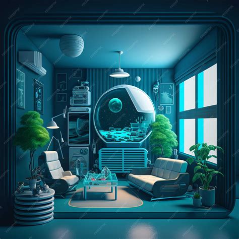 Premium AI Image | A modern room with a window and a couch and a table with plants
