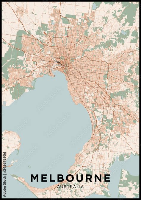 Melbourne (Australia) city map. Poster with map of Melbourne in color. Scheme of streets and ...