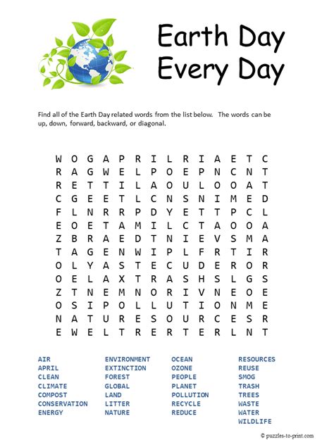 Earth Day Word Search Printable - Printable Word Searches