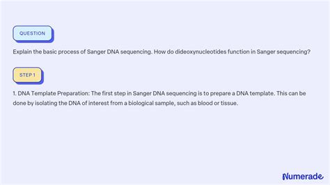 SOLVED:Explain the basic process of Sanger DNA sequencing. How do dideoxynucleotides function in ...