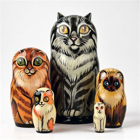 Five Different Cats Nesting Doll Clothes Pin Crafts, Cat Clothes, Dummy ...