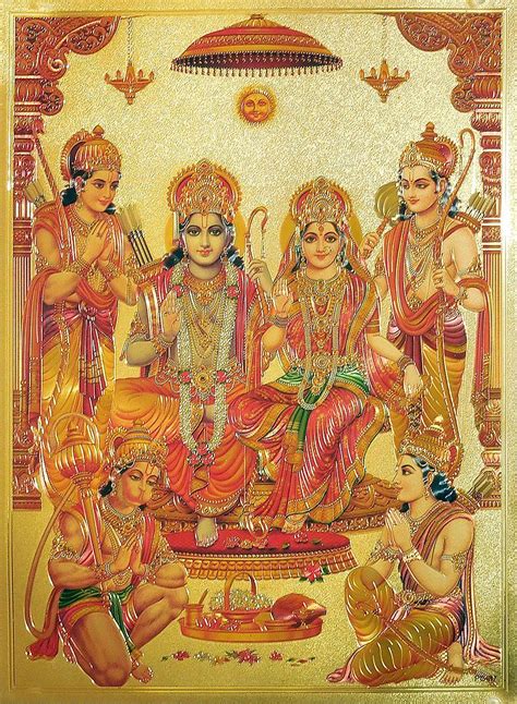 Ram Darbar - Golden Metallic Poster | Hindu art, Tanjore painting, Shri ram wallpaper