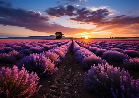 Premium AI Image | lavender fields in the sunset