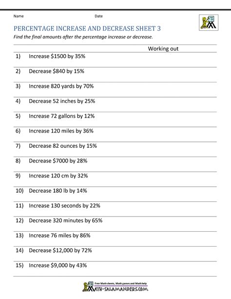 The Percent Increase or Decrease of Whole Number Amounts with ... - Worksheets Library