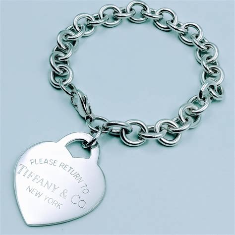 Tiffany & Co. Extra Large Heart "Please Return To Tiffany & Co" Sterling Silver Bracelet 8.0" ⋆ ...