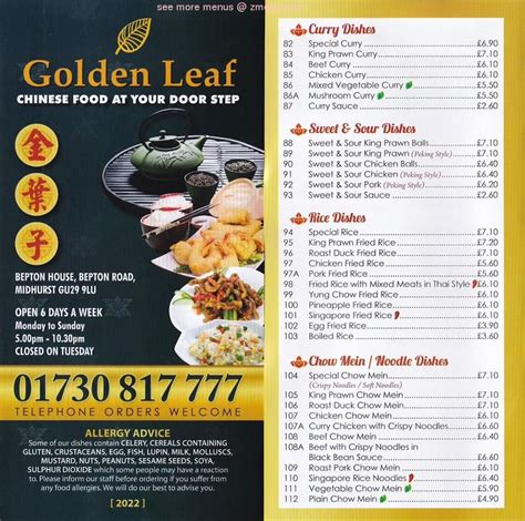 Menu at Golden Leaf restaurant, Midhurst