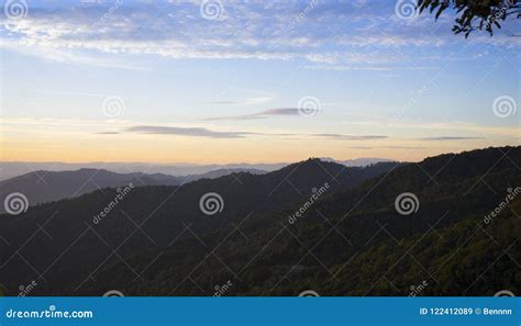 Panoramic Scenery of Mountains at Sunset Stock Image - Image of pine ...