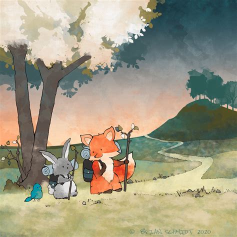 Fox and Rabbit Hiking Art Print – Lower Woodland Studio