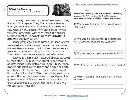 What is Gravity? | 2nd Grade Reading Comprehension Worksheets