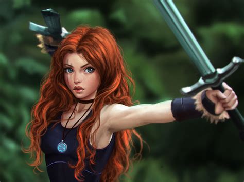 Wallpaper : redhead, fantasy art, anime, sword, original characters, clothing, Celtic, costume ...