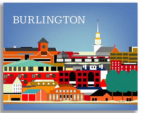 Burlington Print Burlington Skyline Art Vermont Print - Etsy